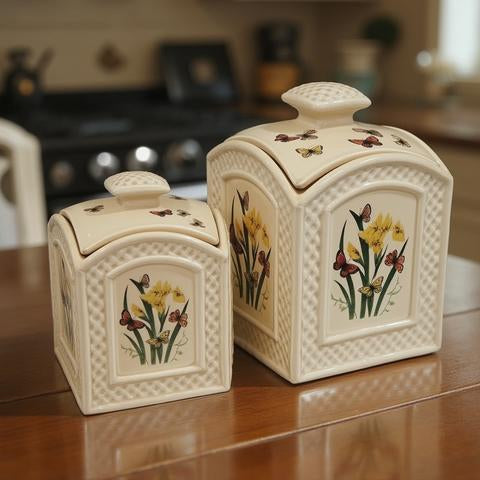 Enesco Butterfly Trellis Cannister, Small and Medium set