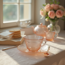 Load image into Gallery viewer, Pink Depression Glass Saucer and Teacup