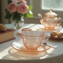 Load image into Gallery viewer, Pink Depression Glass Saucer and Teacup