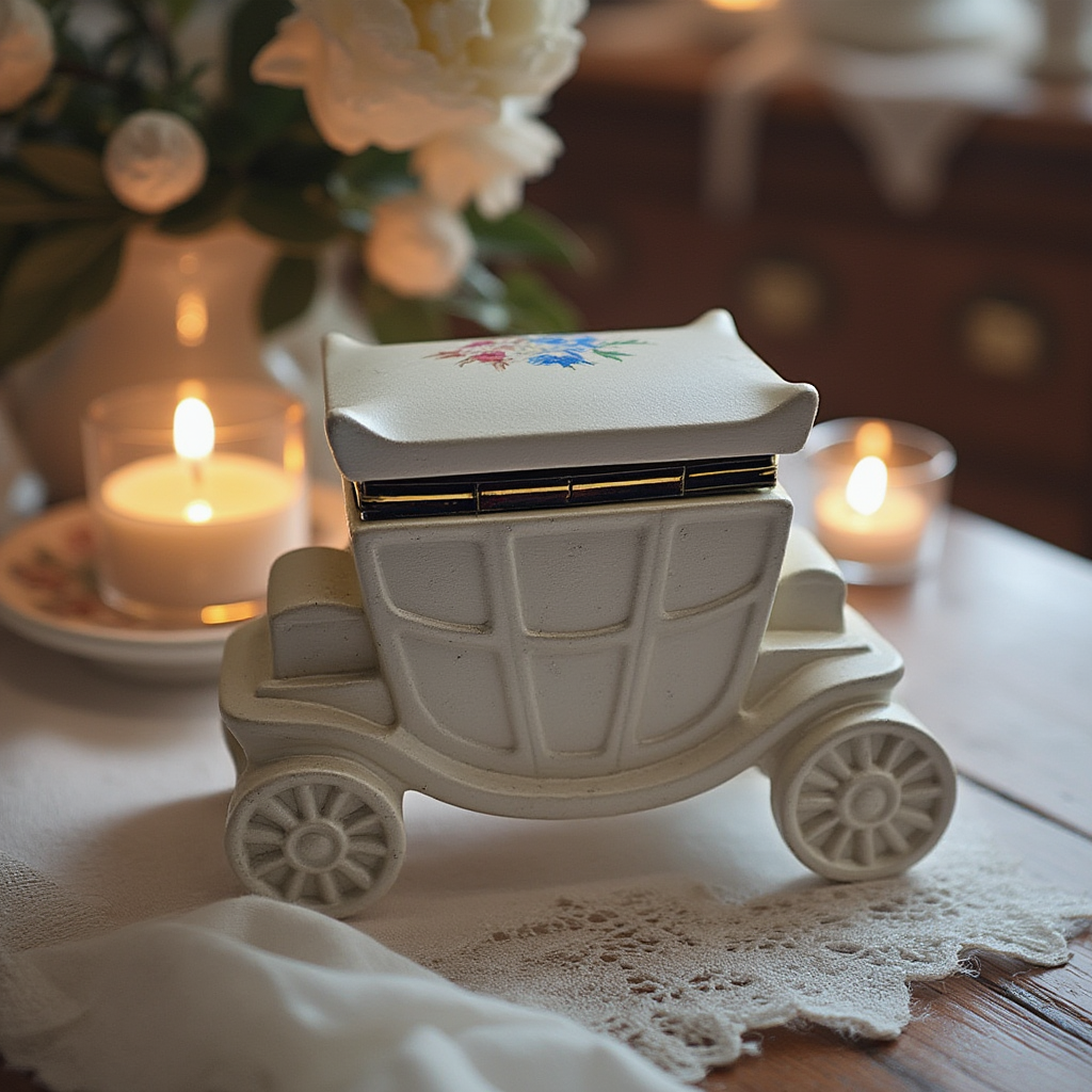 Vintage Handmade Italian Ceramic Trinket Box Shaped Carraige