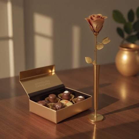 Brass Rose and Vase