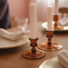 Load image into Gallery viewer, Cambridge Amber Floral Etched Candle Holders