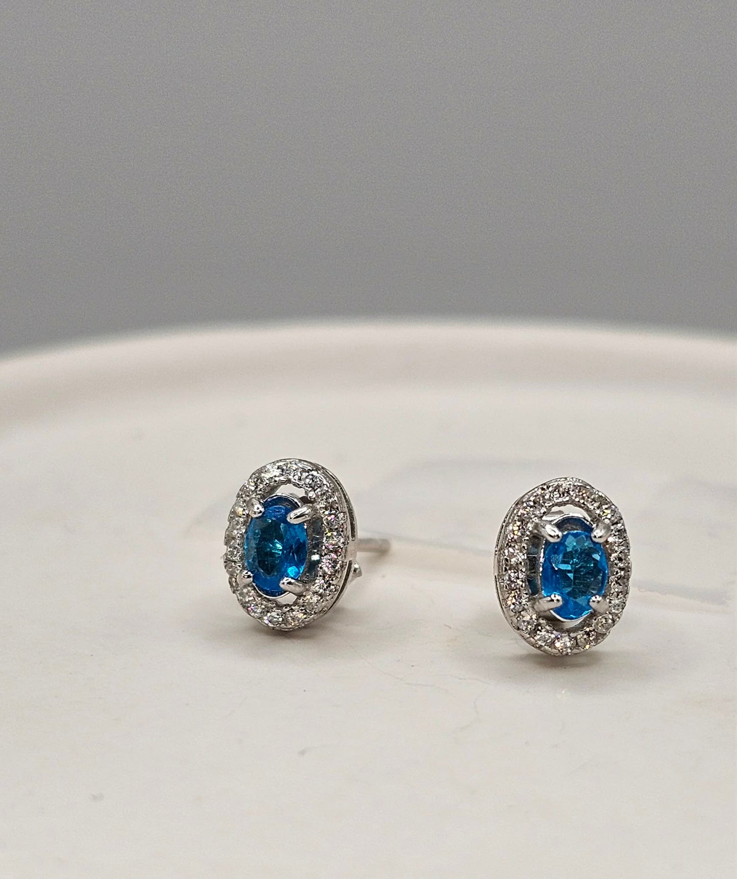 Blue Apatite Oval Studs