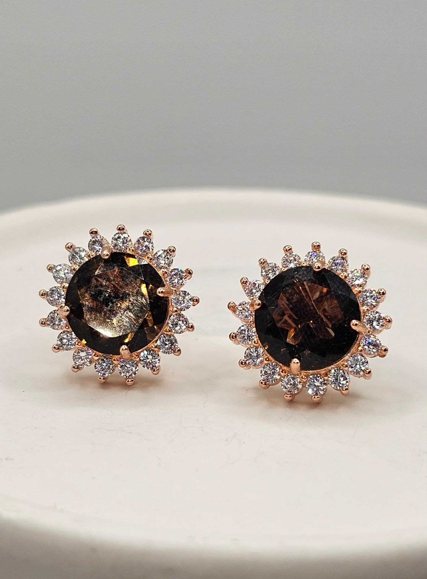 Smoky Quartz Statement 14k Gold Studs