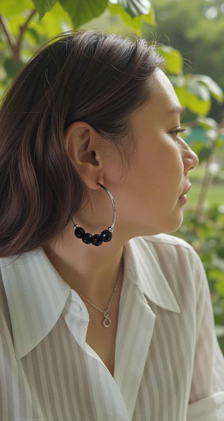 black tourmaline hoops