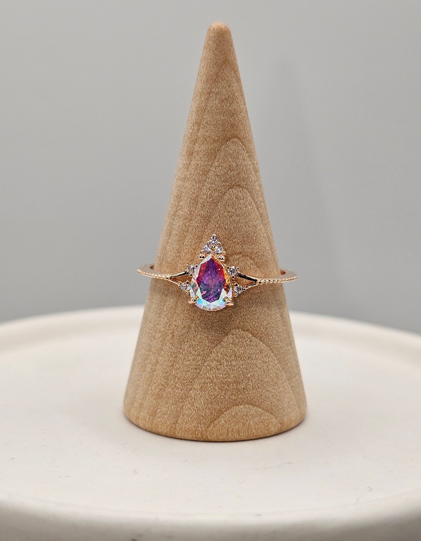 Rainbow Topaz Pear Rose Gold Ring (Sized)