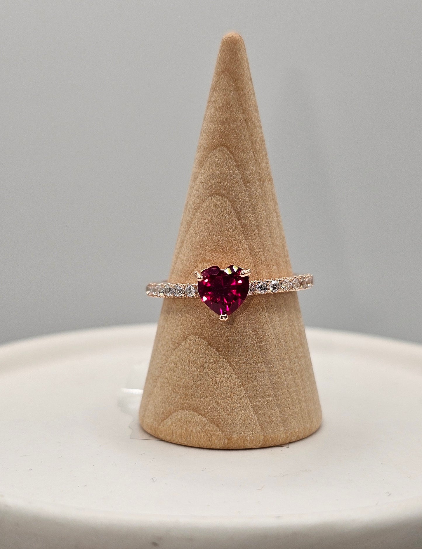 Ruby Heart Rose Gold Ring (Sized)