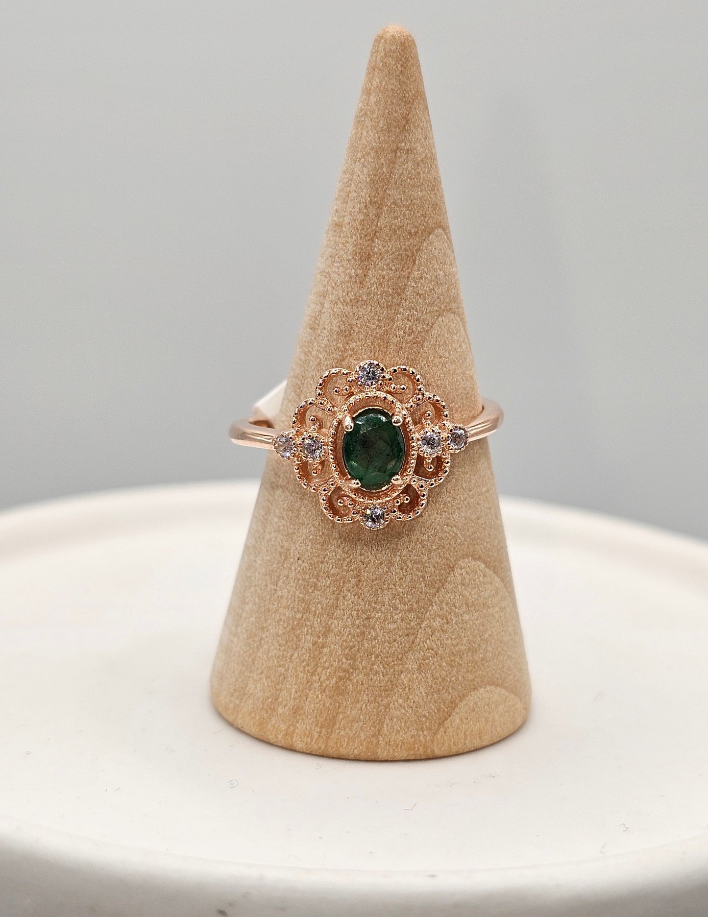 Emerald Vintage Rose Gold Ring