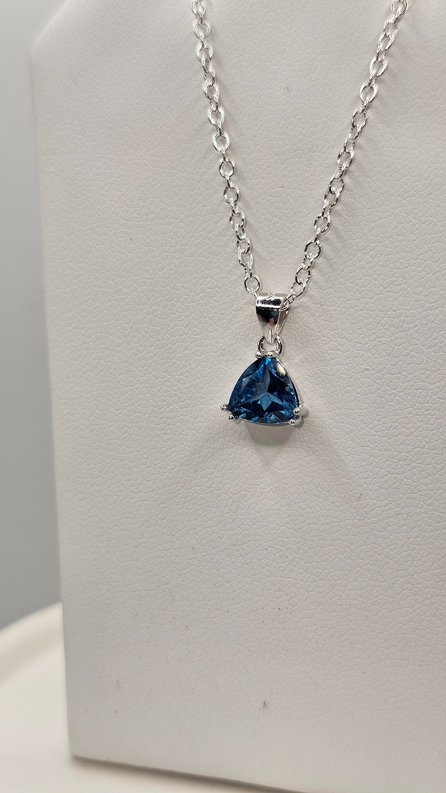 London Blue Trillion Solitaire Sterling Silver Pendant