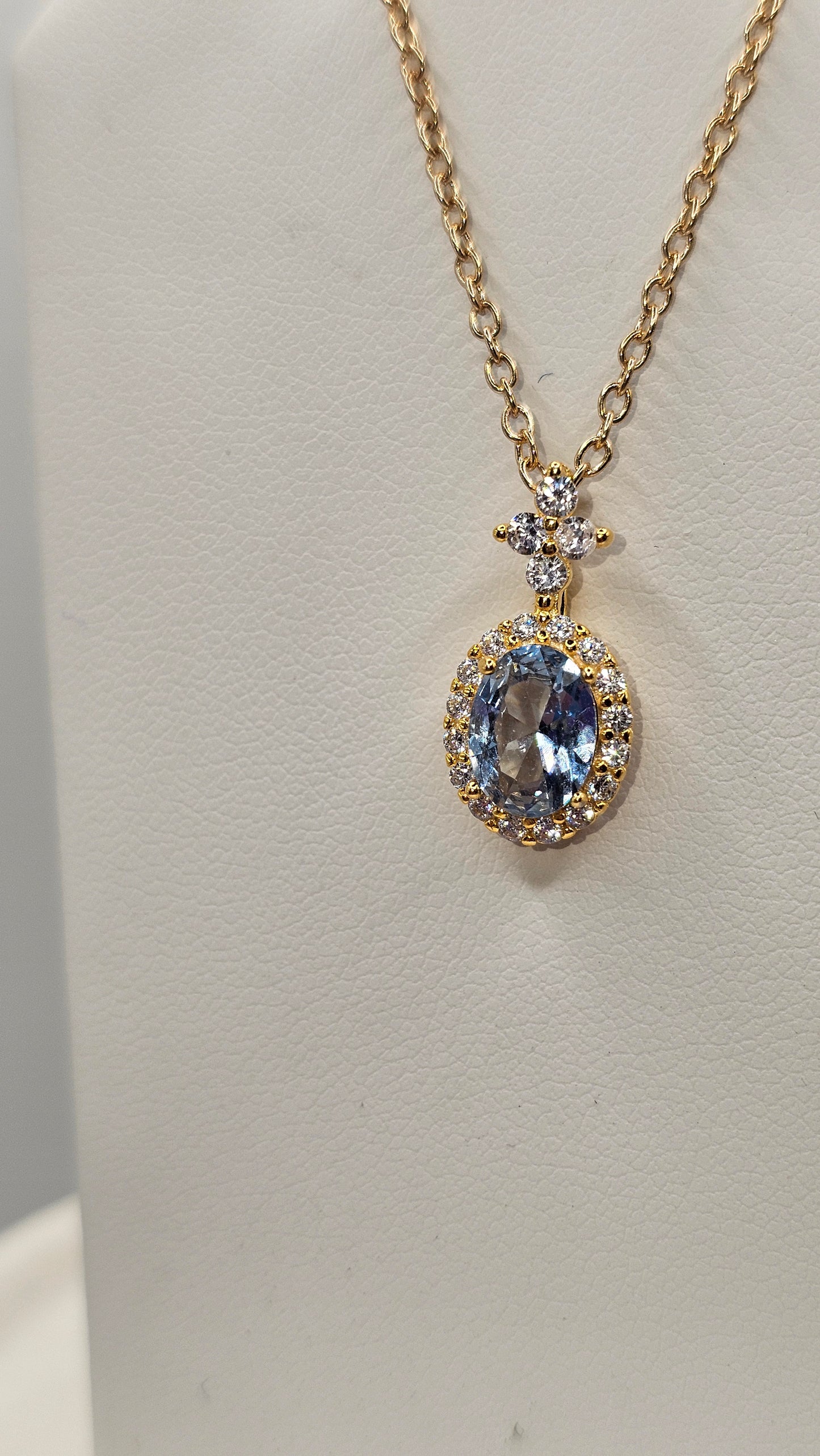 London Blue Flower Halo Gold Pendant