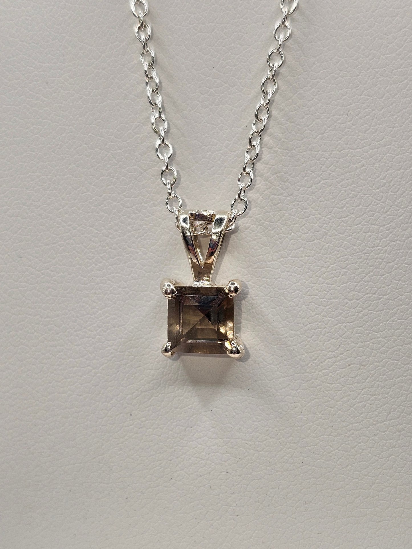 Smoky Quartz Square Sterling Silver Pendant
