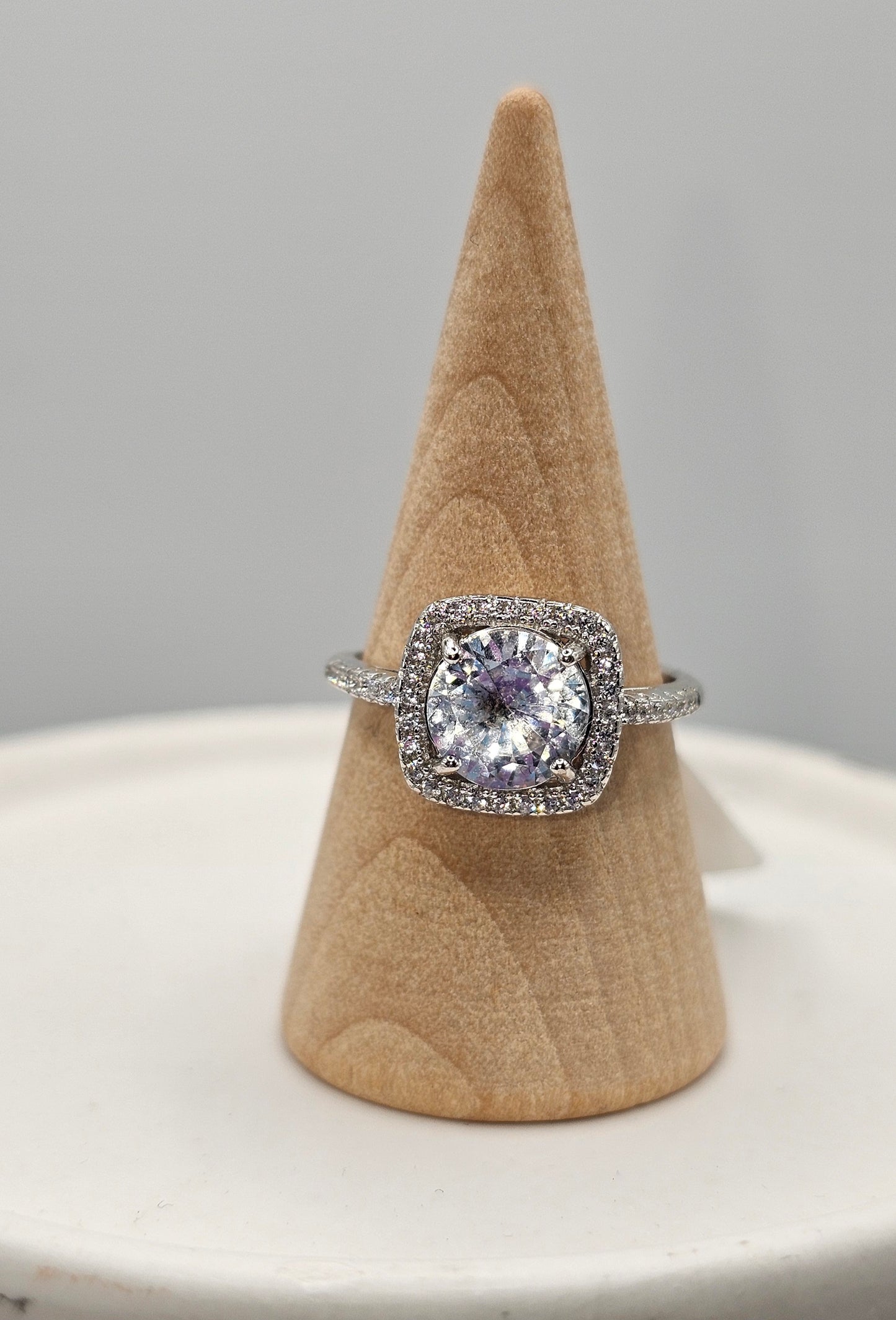 Quartz Halo Sterling Silver Ring