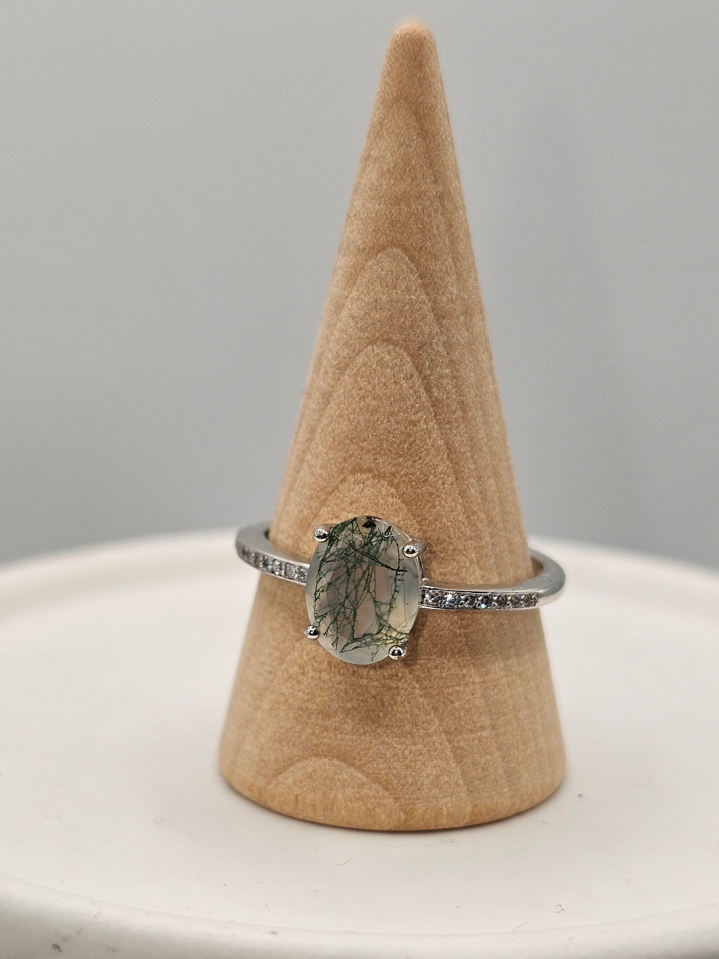 Moss Agate Sterling Silver Ring (Sized)