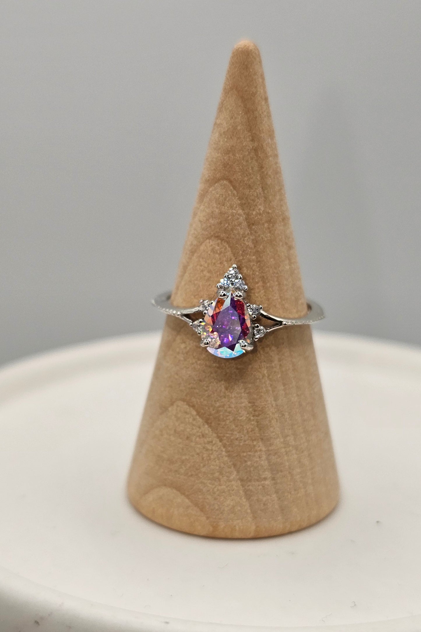 Rainbow Topaz Pear Cut Sterling Silver Pinky Ring (Sized)