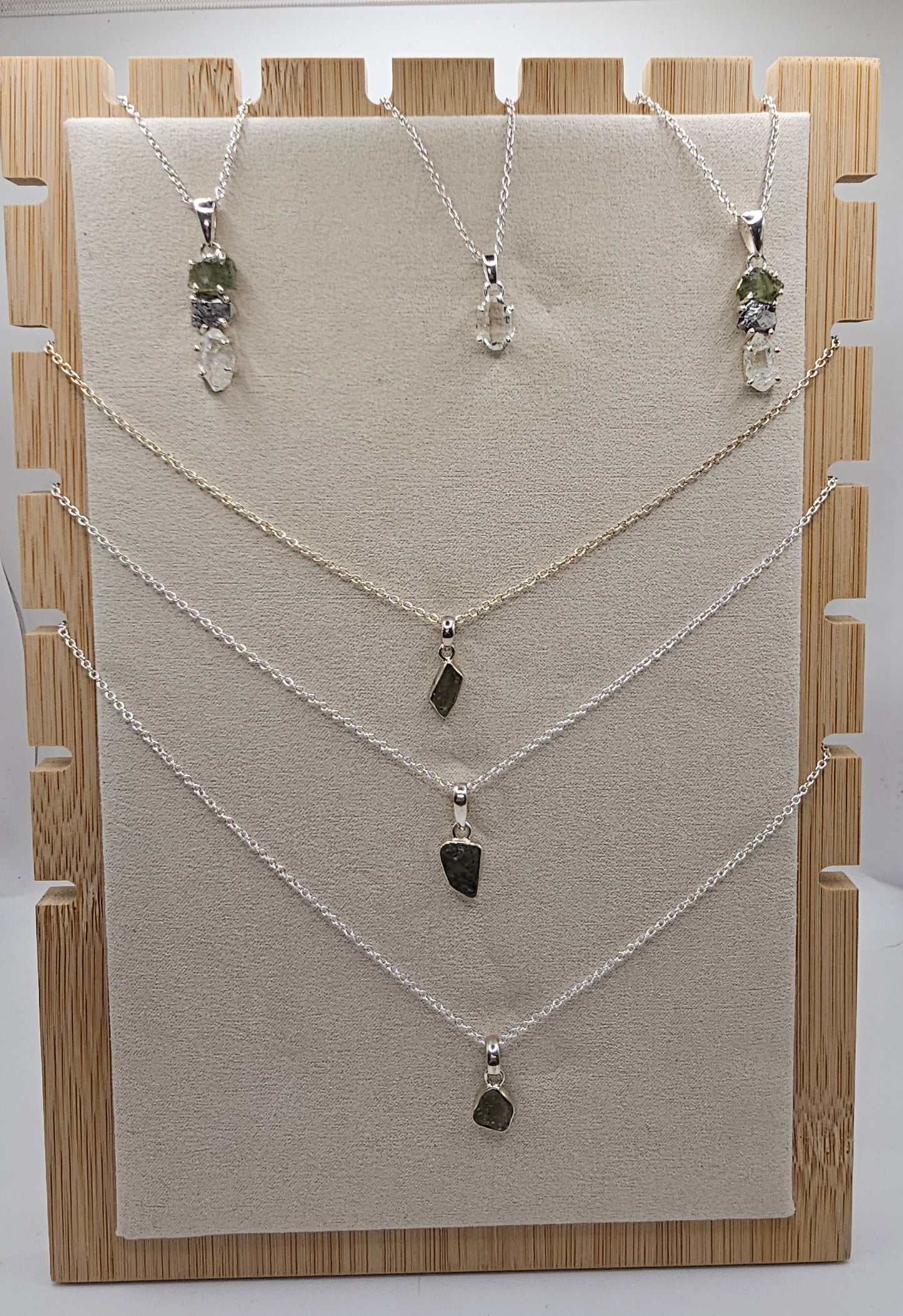 moldavite, herkimer, tektite in sterling pendant