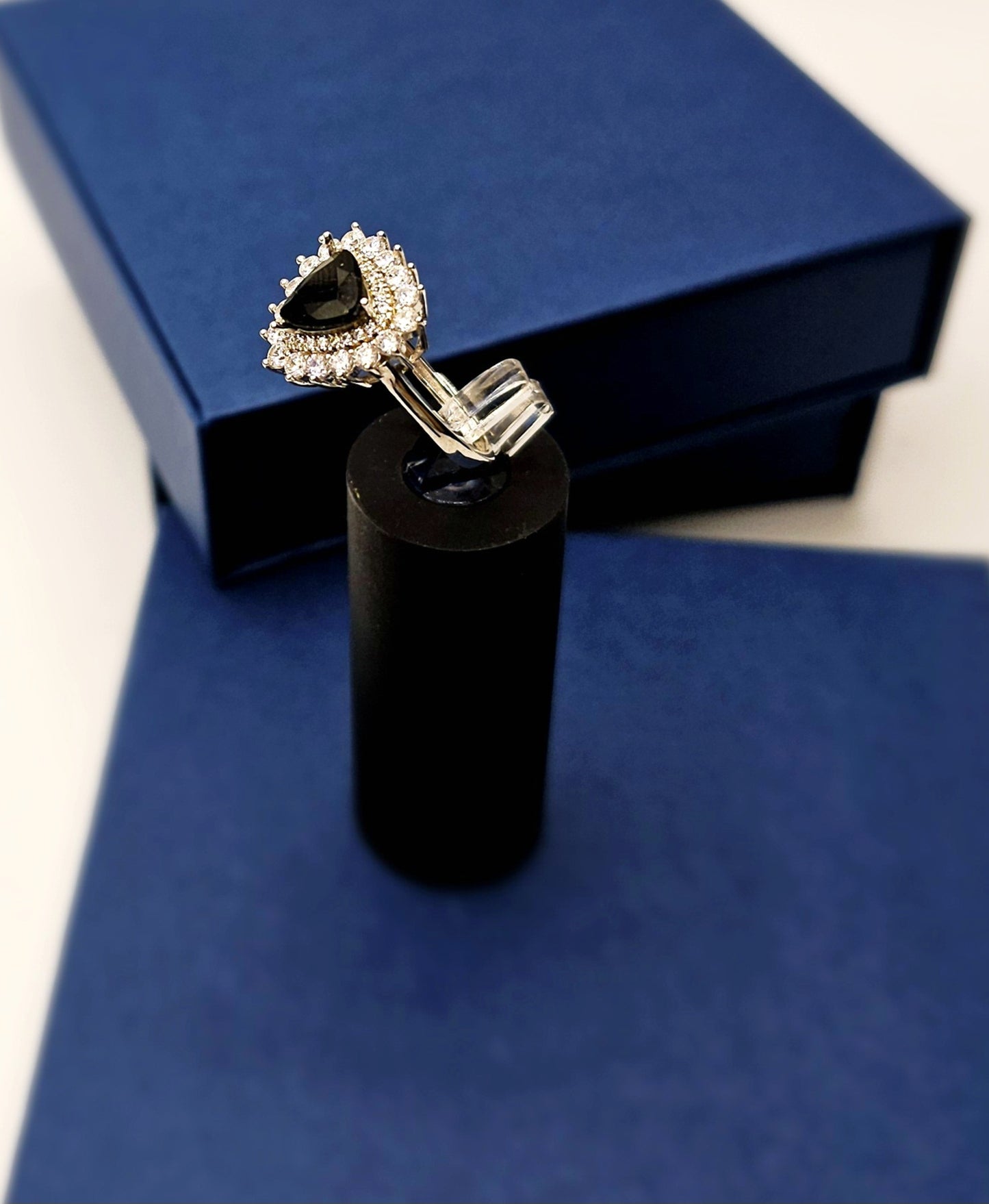3ct Trillion Cut Onyx with a White Sapphire Halo