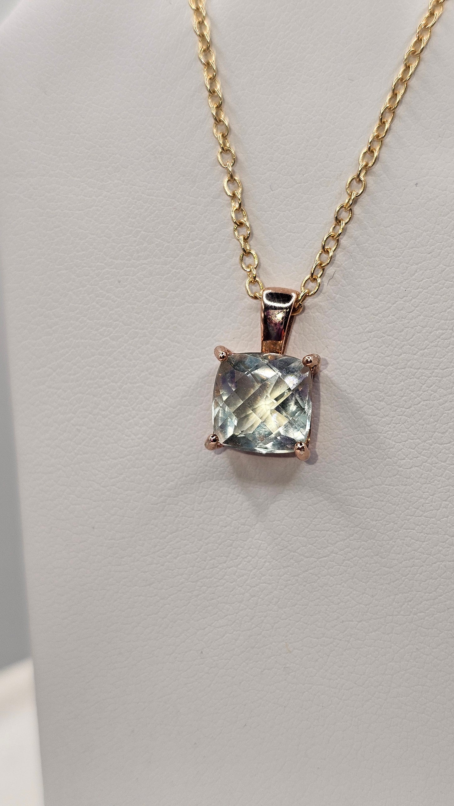 Aquamarine Cushion Solitaire Gold Pendant