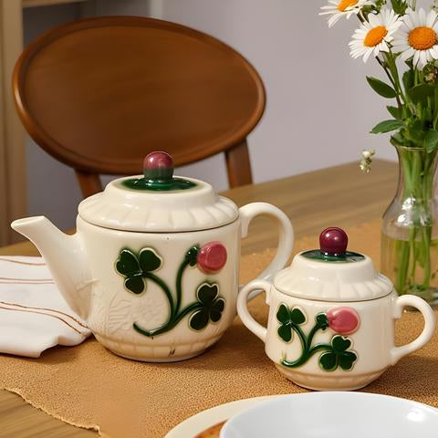 Vintage McCoy Red Clover Teapot & Sugar Bowl Set – Mid-Century Ceramic Pottery