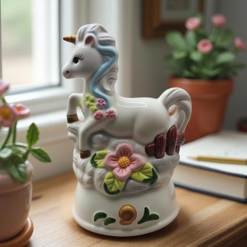 Porcelain Unicorn Music Box (1980s)