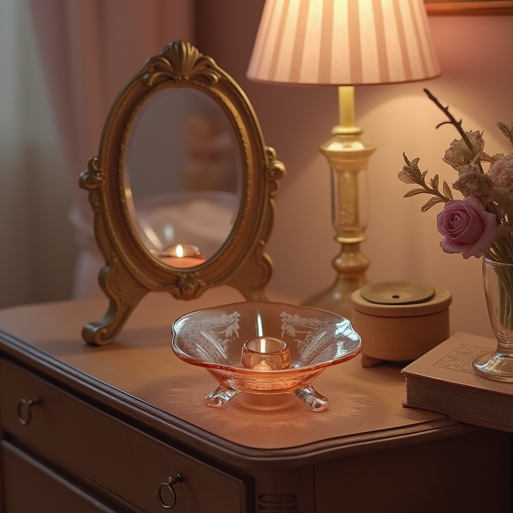 Pink Depression Glass Candle Holder