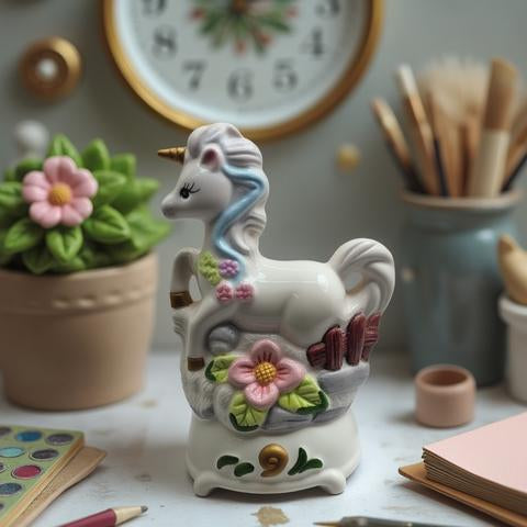Porcelain Unicorn Music Box (1980s)