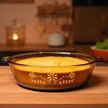 Load image into Gallery viewer, Glass Bake Primrose Dream Smoked Glass Casserole Dish - Vintage Yellow Daisy Baking Dish
