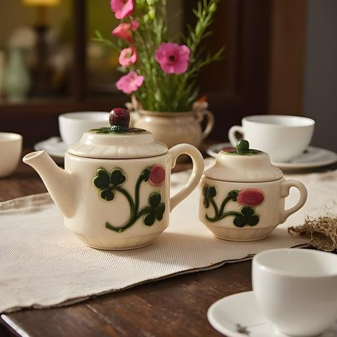 Vintage McCoy Red Clover Teapot & Sugar Bowl Set – Mid-Century Ceramic Pottery