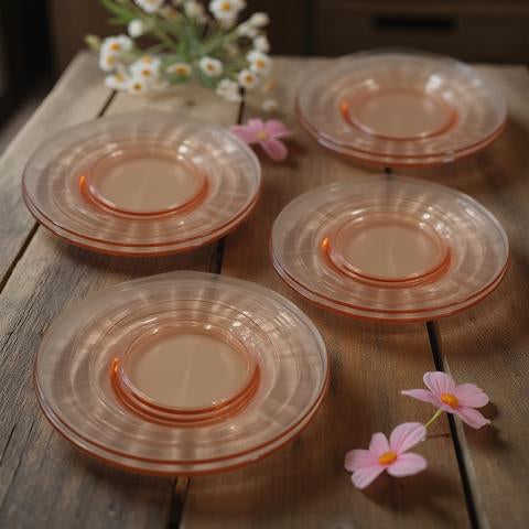 Set of 8 Pink Depression Glass Plates