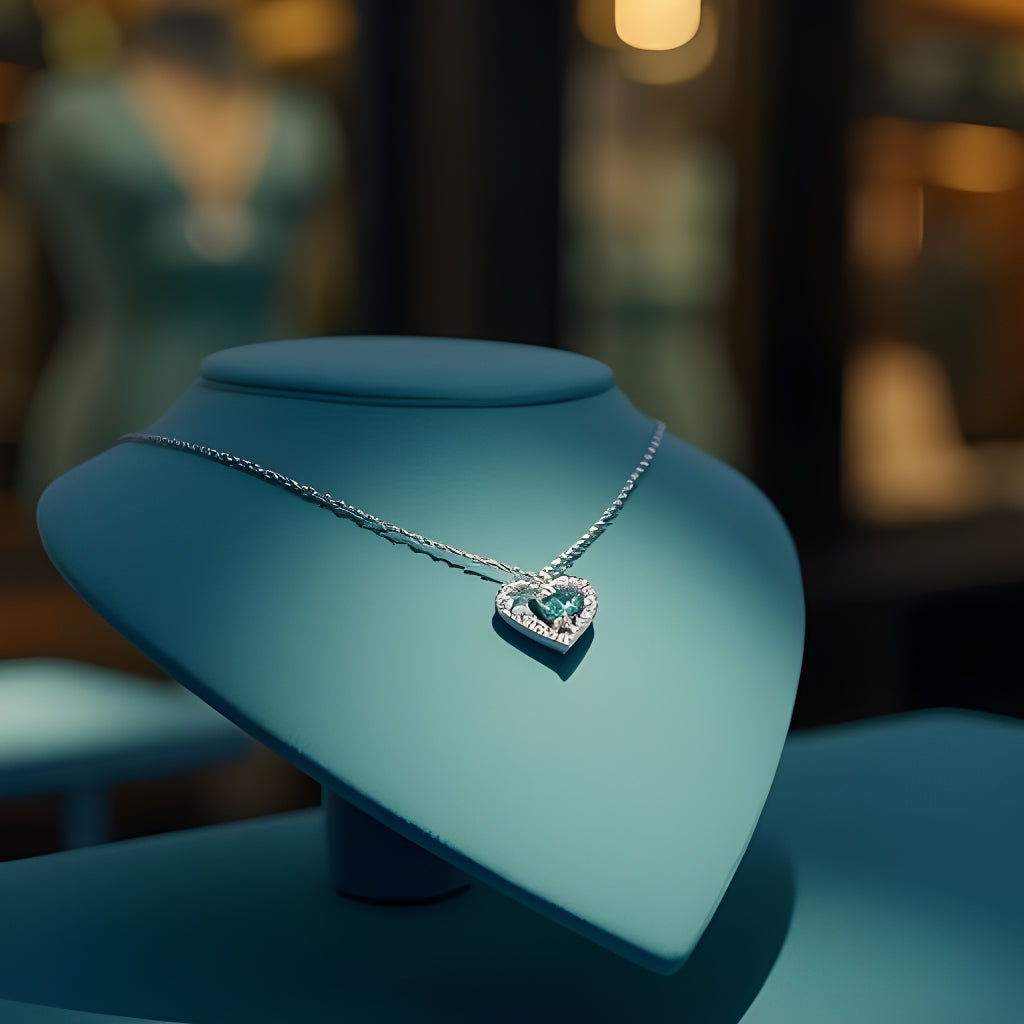 Aquamarine Heart Necklace Sterling Sliver