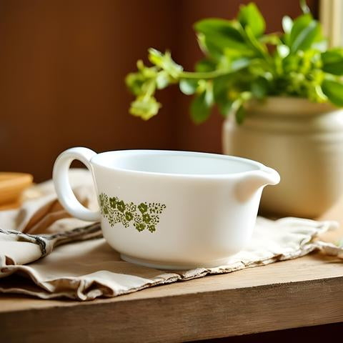 Vintage Pyrex Crazy Daisy Gravy Boat - White Milk Glass Sauce Server Retro Kitchenware