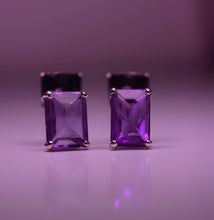 Load image into Gallery viewer, amethyst emerald cut earrings
