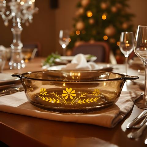 Glass Bake Primrose Dream Smoked Glass Casserole Dish - Vintage Yellow Daisy Baking Dish