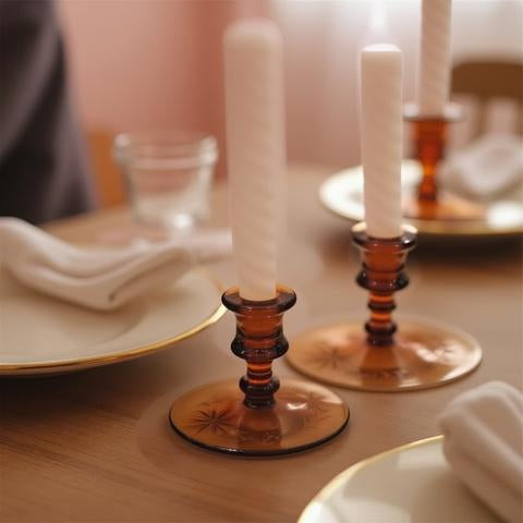 Cambridge Amber Floral Etched Candle Holders