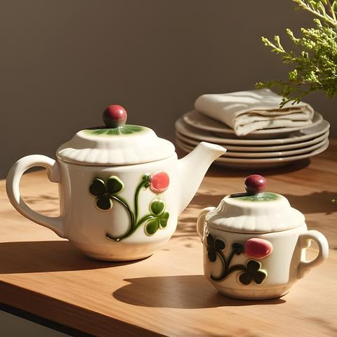 Vintage McCoy Red Clover Teapot & Sugar Bowl Set – Mid-Century Ceramic Pottery
