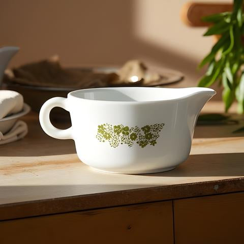 Vintage Pyrex Crazy Daisy Gravy Boat - White Milk Glass Sauce Server Retro Kitchenware
