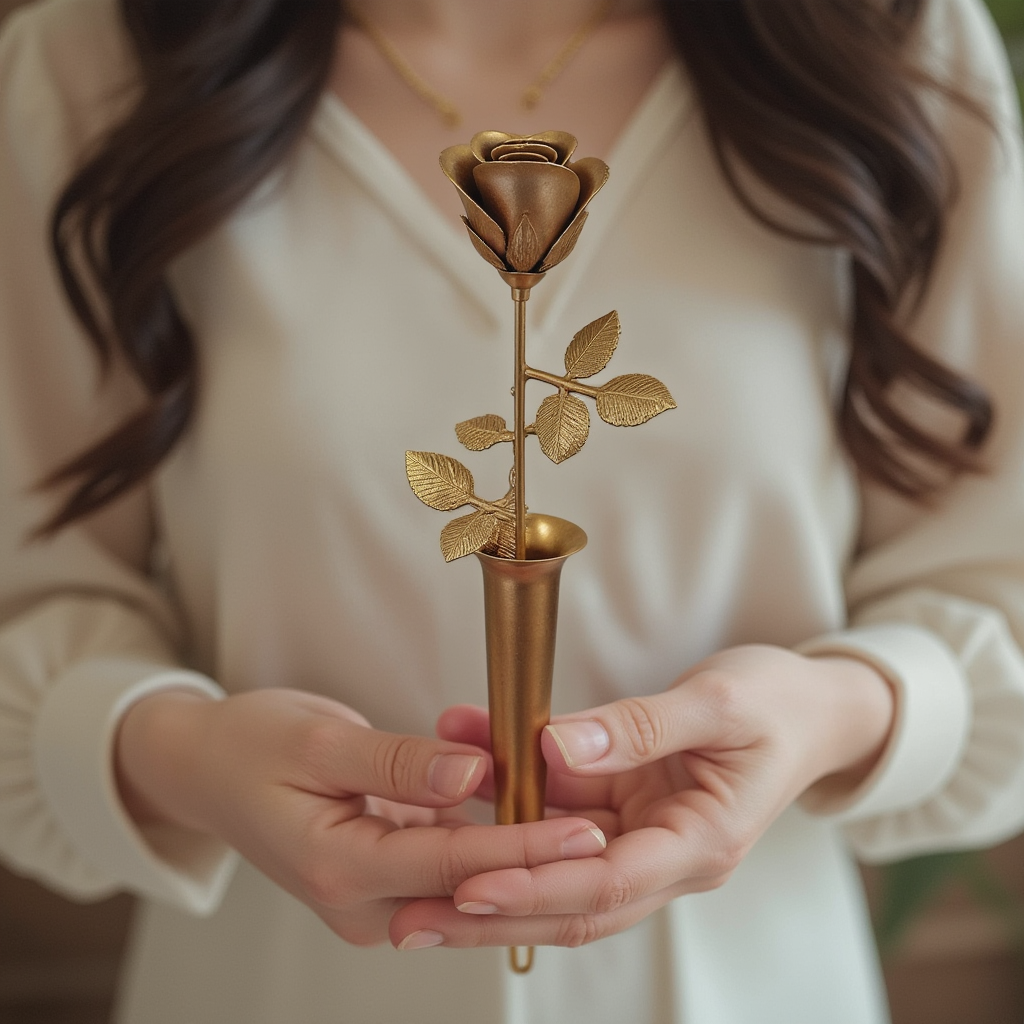 Brass Rose and Vase