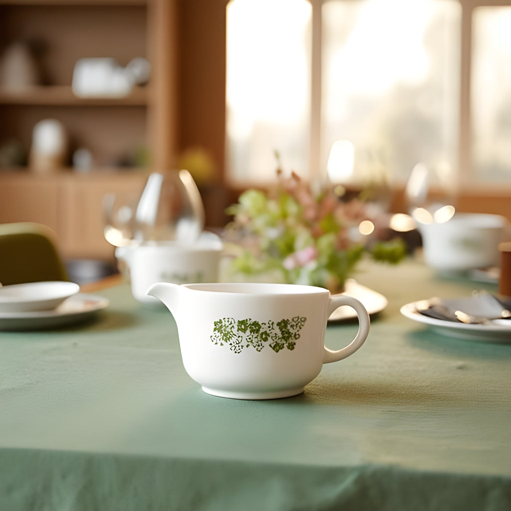 Vintage Pyrex Crazy Daisy Gravy Boat - White Milk Glass Sauce Server Retro Kitchenware