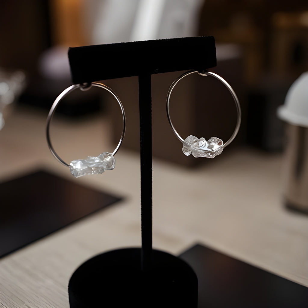 silver herkimer hoop earrings