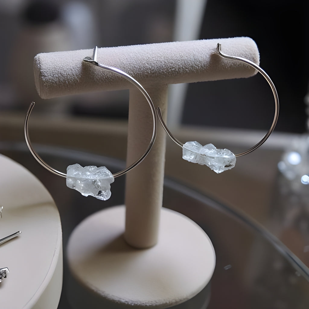 silver herkimer hoop earrings