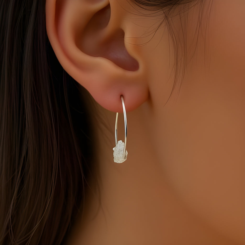 silver herkimer hoop earrings