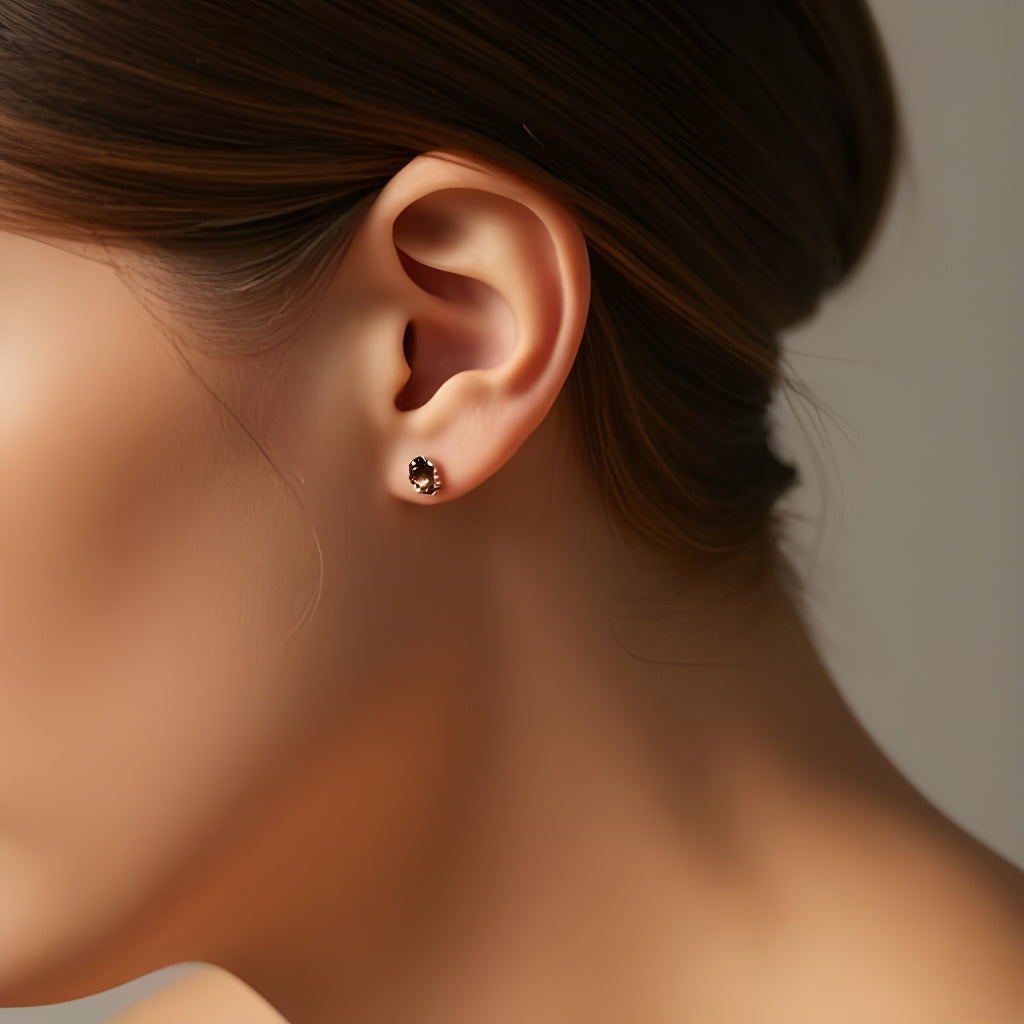 Smoky Quartz Oval Studs