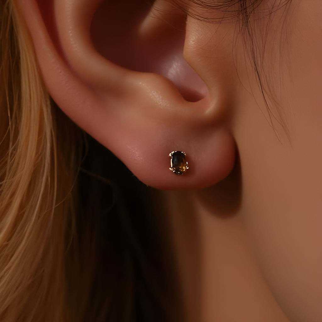 Smoky Quartz Oval Studs