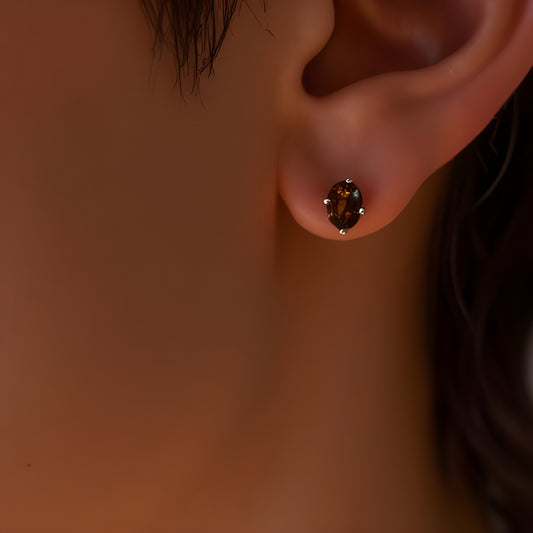 Smoky Quartz Oval Studs
