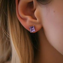 Load image into Gallery viewer, amethyst emerald cut earrings
