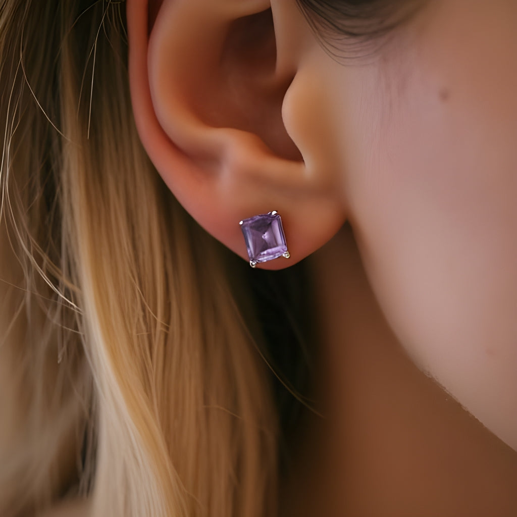 amethyst emerald cut earrings