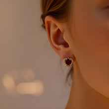Load image into Gallery viewer, Heart Garnet 14k Gold Studs
