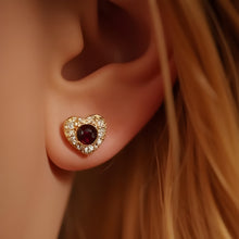 Load image into Gallery viewer, Heart Garnet 14k Gold Studs
