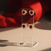 Load image into Gallery viewer, Heart Garnet 14k Gold Studs
