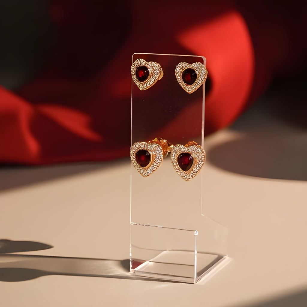 Heart Garnet 14k Gold Studs