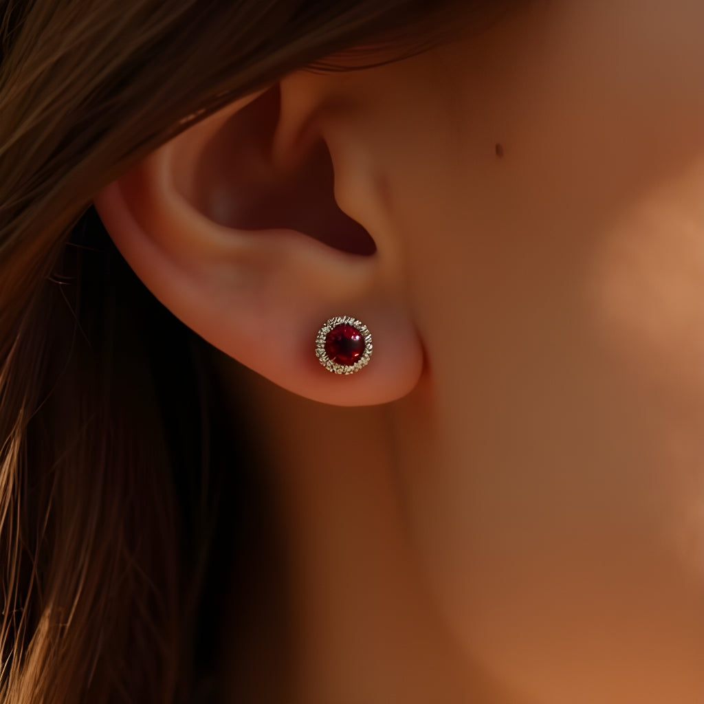 Garnet Halo Rose Gold Earrings